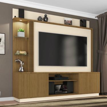 Imagem de Estante Home para TV até 65 Polegadas com LED e Prateleira de Vidro 2 Portas e Rodízios Atlanta Bechara