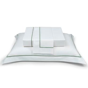 Imagem de Plumasul Jogo de Cama Premium Essential Green 100% Algodão Percal 200 Fios Solteiro 3 peças Cor Branco Festone Verde