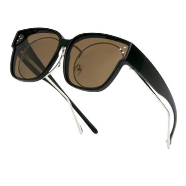 Imagem de Long Keeper Óculos de sol polarizados sobre óculos de sol para mulheres e homens, óculos escuros quadrados grandes para dirigir, Preto, tamanho �nico