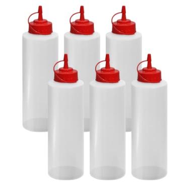 Imagem de Kit 6 Bisnagas Grande Flexível 1 Litro Molhos Katchup Mostarda Maionese Profissional Multiuso (Vermelho Transparente)
