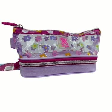 Imagem de Estojo Escolar Duplo Lilás Florido Dois Compartimentos