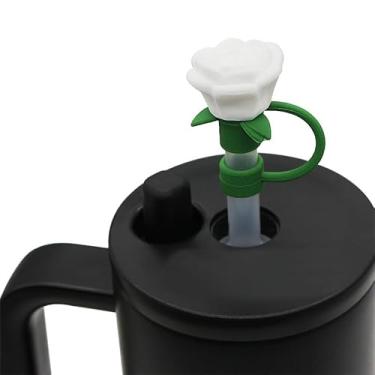 Imagem de Cobertura de palha rosa para copos Stanley, 10 mm e tampa de tampa, compatível com copos de 30 a 1,134 g, acessórios de copo de viagem de silicone de grau alimentício (branco)