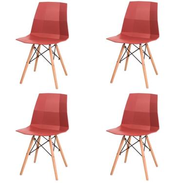 Imagem de Kit 4 Cadeirass ANM6007F DKR Anima Office Polipropileno Canela Encosto Anatômico Base Madeira