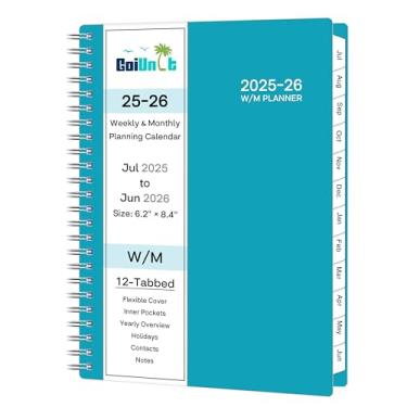 Imagem de Agenda acadêmica 2025-2026, agenda semanal e mensal 2025-2026, julho de 2025 a junho de 2026, 15,7 cm x 21,4 cm, capa flexível, 12 abas mensais, papel grosso, espiral encadernada, bolso interno, verde