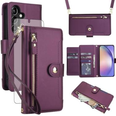 Imagem de Asuwish Capa para celular Samsung Galaxy A54 5G carteira com zíper, com protetor de tela de vidro temperado e alça transversal, suporte para cartão de crédito A545G A 54 54A 4G G5 SM A546U feminino