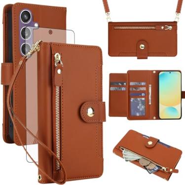 Imagem de Asuwish Capa de celular para Samsung Galaxy S24 FE 5G carteira com zíper, protetor de tela de vidro temperado e alça de pulso transversal, suporte para cartão de crédito S 24 EF AI S24FE 24S mulheres