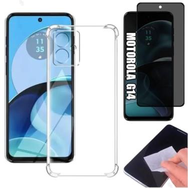 Imagem de [GL CASES] Kit Capa Moto G14 Case Capinha Anti Impacto Reforçada Silicone Transparente Flexível Proteção De Câmera + Pelicula Motorola Moto G14 De Privacidade Vidro Anti Spy Espião