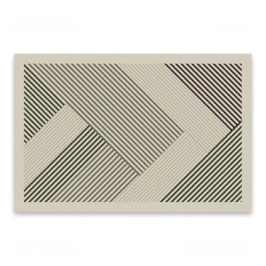 Imagem de Tapetes brancos minimalistas para sala de estar, área grande, linhas abstratas, quarto, design listrado, padrão geométrico (160 x 230 cm, 5,3 x 7,6 pés/QR-2)