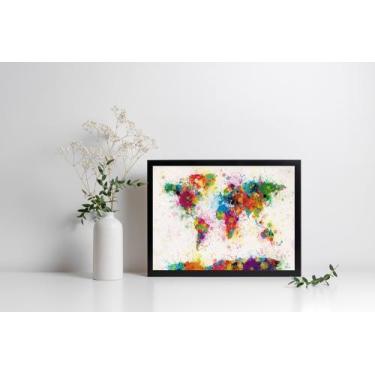 Imagem de Quadro Com Moldura Mapa Mundi Colorido Aquarela - Core Decore, GG