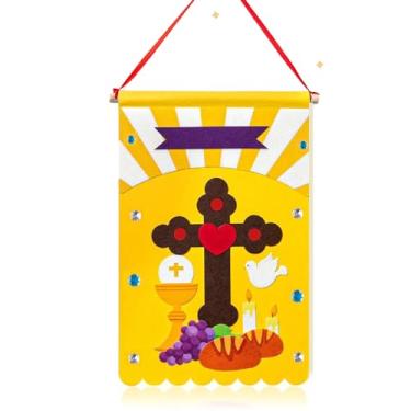 Imagem de Kit de faixa de primeira comunhão - Faça sua própria igreja de escola dominical suprimentos de artesanato para meninos e meninas - cruz cristã de batismo DIY decorações artesanais - Faixa de 30 x 45