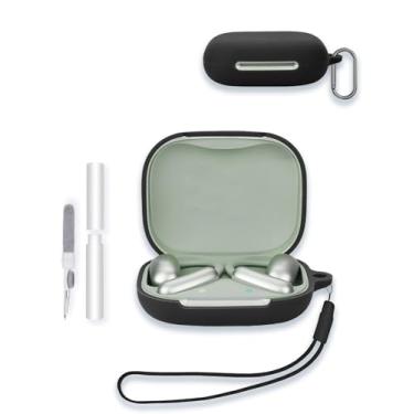 Imagem de Capa para fones de ouvido Anker Soundcore AeroFit 2 AI Assistant, capa protetora de silicone macio WUNIAK portátil resistente a arranhões com kit de limpeza, mosquetão e cordão, preta