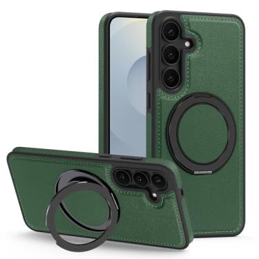 Imagem de Newhalper Capa magnética de couro adequada para Samsung Galaxy S25 FE [compatível com MagSafe] [Suporte e suporte de anel rotativo de 360 graus] Capa de telefone para Samsung S25 FE (verde)