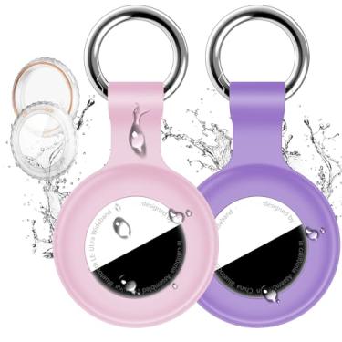 Imagem de Pacote com 2 suportes para Airtag da Apple com chaveiro, capa de GPS à prova d'água IPX8 para Air-Tags à prova de choque [antiarranhões] Capa localizadora de itens para animais de estimação, crianças