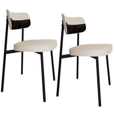 Imagem de Kit 02 Cadeiras Estofada Para Sala de Jantar Astrid Preto C01 Linho Palha Courino Preto - Lyam Decor