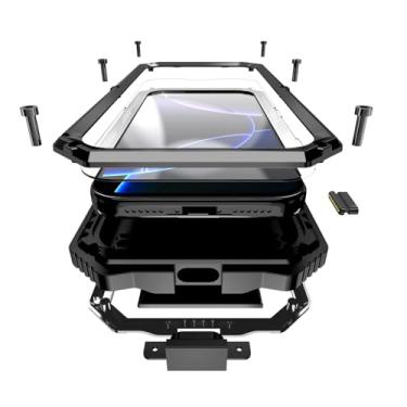 Imagem de Simicoo Capa resistente de metal militar compatível com iPhone 17 Pro, proteção contra quedas, parafusos de metal resistente com suporte, capa de câmera Gorilla Glass, corpo inteiro, à prova de poeira