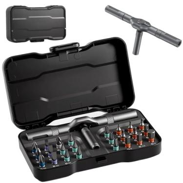 Imagem de Conjunto de chaves de fenda magnética 24 em 1 – Kit de chave de fenda catraca DIY com 24 pontas, alça removível e ferramentas de reparo de precisão para móveis, computadores, bicicletas (preto)