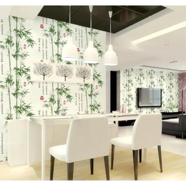 Imagem de ESSMOKO Papel de parede chinês clássico caligrafia e pintura papel de parede de bambu sala de estar estudo sala de chá adesivo de fundo verde
