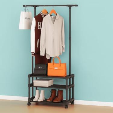 Imagem de Cabideiro Arara De Roupas Com 3 Prateleiras E Sapateira Ideal Para Closet E Lavanderia