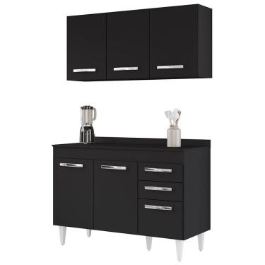 Imagem de Armário Aéreo Honduras e Balcão Gabinete com Tampo 120cm Suécia Preto - Lumil