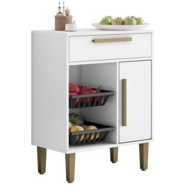 Imagem de Balcão de Cozinha com Fruteira Lorena 1 Porta 1 Gaveta Branco Kaiki Mó