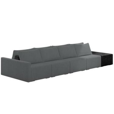 Imagem de Sofá Ilha Modular Para Sala 392cm com Puff Dublin K01 Bouclê Cinza e S