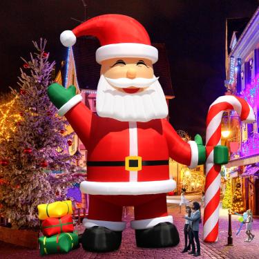 Imagem de awesmflate Papai Noel Inflável Gigante de Natal de 33 Pés com Soprador Premium Blow Up Decoração de Quintal Ao Ar Livre de Natal para Festa de Natal com 1100W Bolwer de Ar Forte