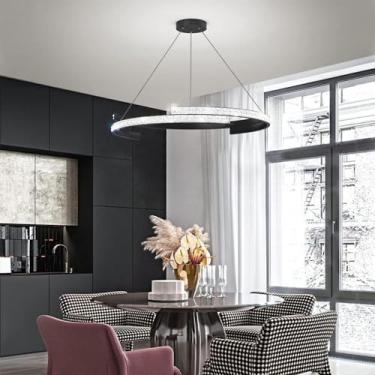 Imagem de Lustres de cristal de luxo, iluminação de lustre de sala de jantar preta丨Luminária pendente de cristal redonda LED compatível com sala de estar, cozinha, quarto丨Luminárias de bar, lustres su