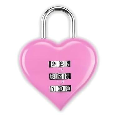 Imagem de Cadeado de combinação em forma de coração, mini cadeado de 3 dígitos com código redefinível com senha para locker, cadeados de hardware de armário, combinação de cadeado para uso externo