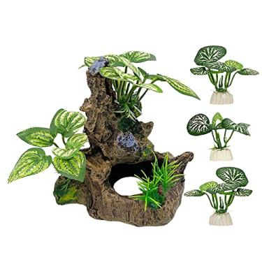 Imagem de Decorações de aquário decoração de aquário pequenos ornamentos acessórios peixe betta esconde caverna descanso folha de seda macia (conjunto A)