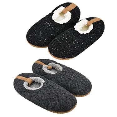 Imagem de DICUIRD Meias masculinas com parte inferior antiderrapante, meias quentes com prendedores para homens, chinelos de malha felpudos, Preto e cinza, 7-9.5