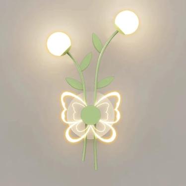 Imagem de Luminária de parede moderna LED borboleta, luminária de parede criativa para quarto infantil, abajur de acrílico com bola e decoração de folhas, 3000K/4000K/6000K ajustável, luminária de par