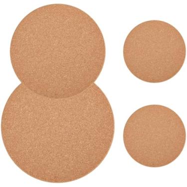 Imagem de CRASPIRE 4 peças, 3 tamanhos, porta-copos de cortiça, tapetes de plantas absorventes redondos de madeira grossa, porta-copos em branco, 10 cm, protetor de superfície resistente ao calor reutilizável