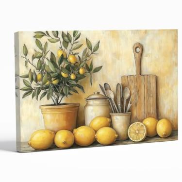 Imagem de QIXIANG Arte de parede de limão imagens de frutas cítricas impressões em tela amarelo limão frascos pintura para sala de estar sala de jantar decoração (marrom, 30,5 cm L x 45,7 cm)