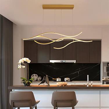 Imagem de Luminária pendente LED Wave Design, lustre de metal criativo estilo moderno, luminária suspensa com altura ajustável para ilha de cozinha, mesa de jantar, dourado + branco quente - 120 cm, 6