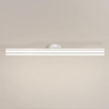 Imagem de Lustre linear minimalista com luz de teto regulável, semi-embutido, luminária de teto com linhas geométricas para sala de jantar, sala de estar, cozinha e corredor com controle remoto