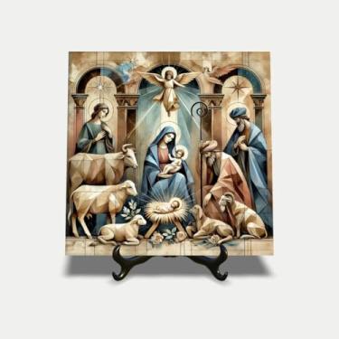 Imagem de Quadro azulejo 15x15cm Fé presépio menino Jesus 25EI