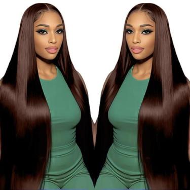 Imagem de Perucas frontais de renda FUTGK, castanho chocolate, cabelo humano lis