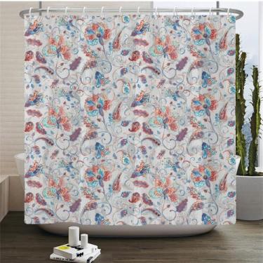 Imagem de BBRILLI Cortina de chuveiro estilo design estampado decoração de banheiro cortinas de chuveiro de tecido lavável com ganchos, DX7498, L210xH180 cm