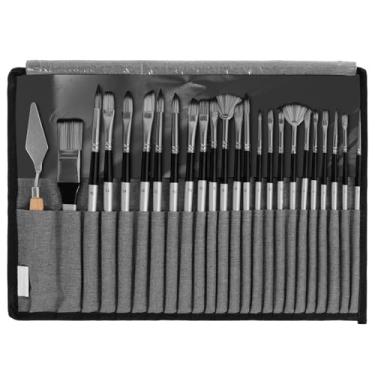 Imagem de Conjunto de 25 pincéis de tinta acrílica profissional para artistas com raspador, plano largo, ventilador, redondo, ângulo e saco de pano, materiais de pintura para óleo, pinturas em tela acrílica