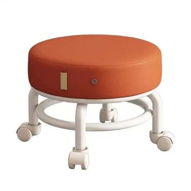 Imagem de LYECYGJL Banqueta com rodas universais, banco baixo com rodas, banco com rodas, banco redondo de couro PU (cinzento 1) (laranja)
