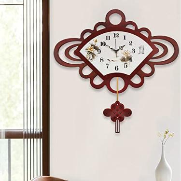 Imagem de ZYHSIJOBAS Decoração de parede de metal para casa, relógio de parede para decoração de sala de estar, relógio de parede, novo relógio de parede chinês criativo em forma de leque