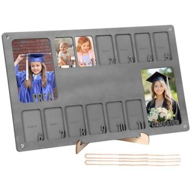 Imagem de HJJWNDDNG Porta-retrato escolar de madeira para pendurar na mesa ou na parede para anos escolares, lembrança de formatura ideal para estudantes, professores e pais (cinza)