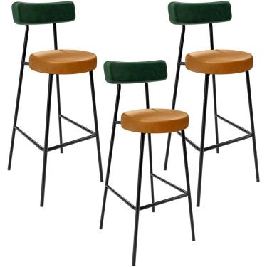 Imagem de Kit 3 Banquetas Alta Cozinha Sala De Jantar Milão L02 Facto Verde Couríssimo Whisky - Lyam Decor