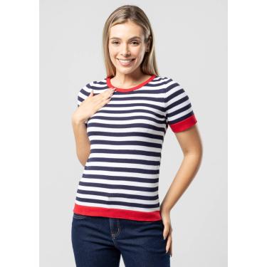 Imagem de Blusa Manga Curta Pau a Pique Modal Listrada Marinho/Branco