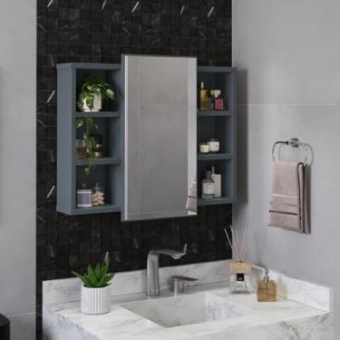 Imagem de Espelheira Armário Organizador para Banheiro com Prateleira e Nicho – Design Moderno com Acabamento Brilhante 51x60x11 cm(Cinza)