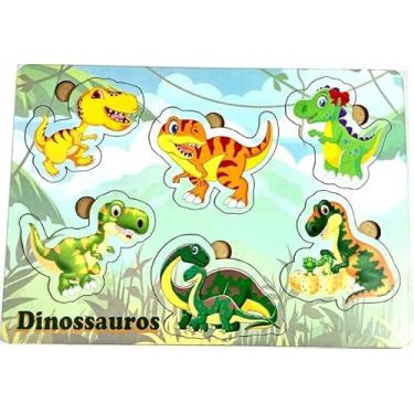 Imagem de Brinquedo Educativo Jogo Quebra Cabeça Infantil em Madeira Dinossauro - Mega Impress
