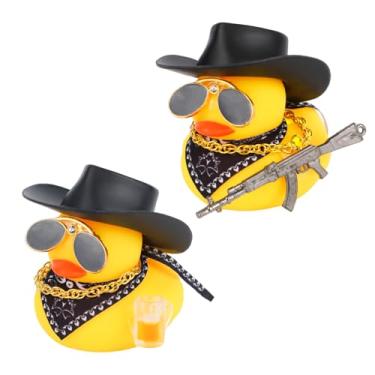 Imagem de 2un Pato de Jipe Cowboy, 2 Estilos de Mini Pato Jipe Borracha Decoração Legal para Painel Carro Presente Mesa Escritório