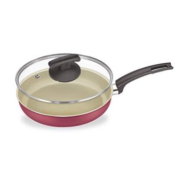 Imagem de Frigideira Reta Alta 22 Com Tampa Vidro Alumínio Fortaleza Cereja