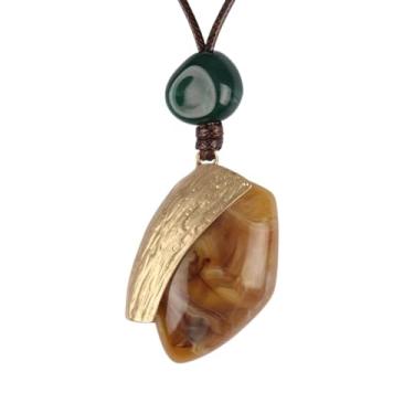 Imagem de JAOYU Colares boêmios para mulheres, colar de couro, pingente de madeira, gargantilha longa, marrom, círculo, boho, joia hippie, Couro sintético, Sem Pedra Preciosa