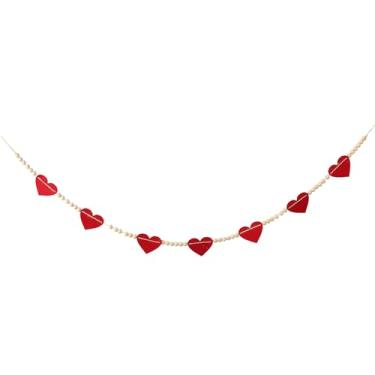 Imagem de Dayofun Banners de decoração de dia dos namorados - Guirlandas de contas de madeira com coração de feltro, guirlanda de dia dos namorados, decoração de coração, guirlanda de corações, decorações de